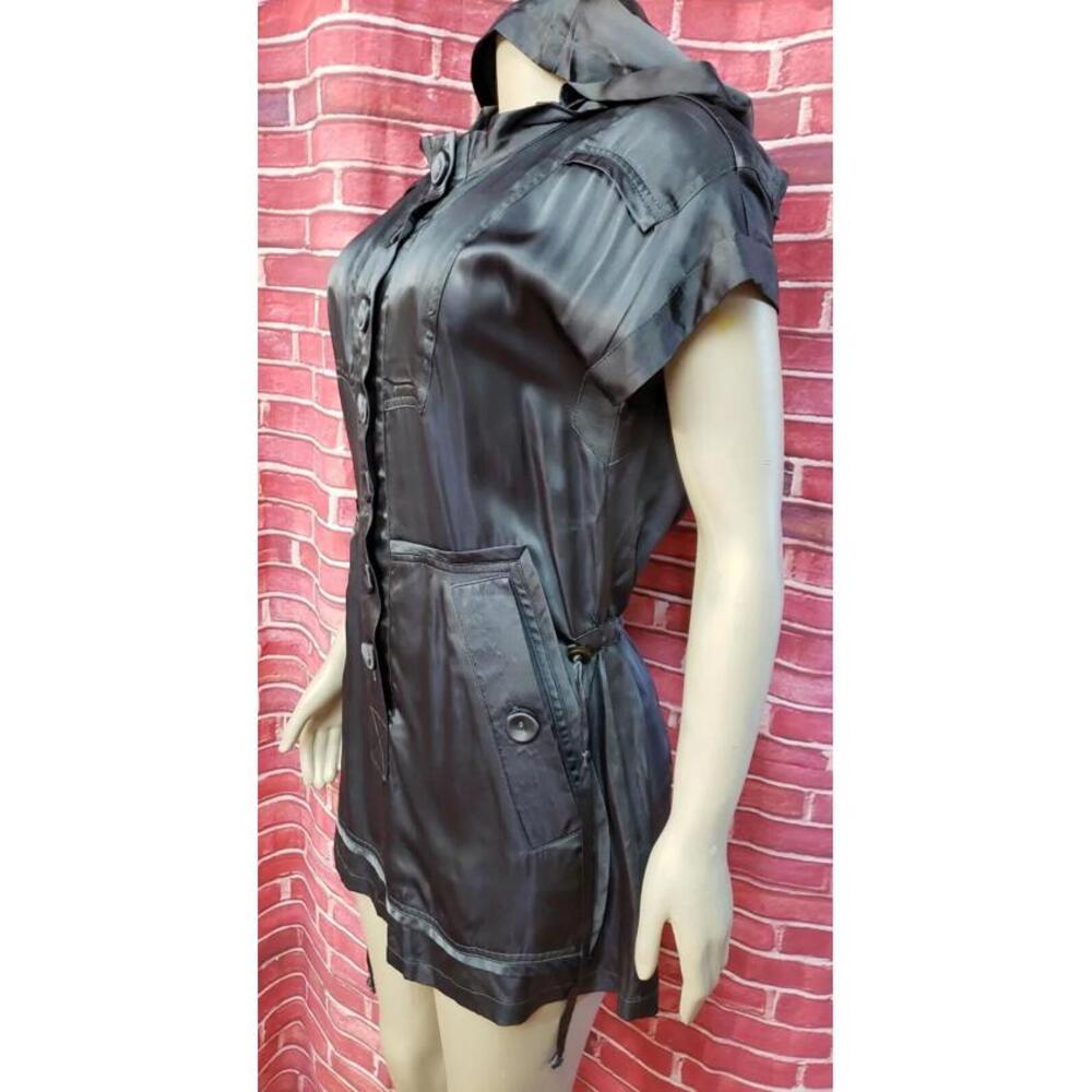 Nanette Lepore Gray Satiny Size XS Hooded Women's Mini Dress Buttons Front #C - Picture 3 of 10